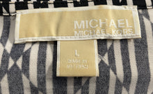 Load image into Gallery viewer, Michael Kors Womens Black White Geometric Cap Sleeve Buckle Faux Wrap Dress Sz L

