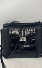 Load image into Gallery viewer, Brighton Womens Twister Black Croc Leather Double Strap Zipper Crossbody Bag
