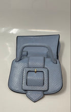 Load image into Gallery viewer, Zara Womens Blue Snakeskin Faux Leather Buckle Detail Flap Crossbody Handbag
