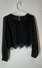 Load image into Gallery viewer, Chloe K Womens Black Lace Overlay Long Sleeve Round Neck Cropped Blouse Top Sz M
