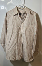 Load image into Gallery viewer, Calvin Klein Mens White Beige Striped Cotton Long Sleeve Dress Shirt Size 16 1/2
