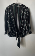 Load image into Gallery viewer, Forever 21 Womens Black Striped 3/4 Sleeve Collared Tie-Back Blouse Top Size S
