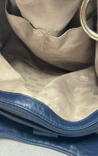 Load image into Gallery viewer, Michael Kors Womens Ludlow Blue Leather Double Handle Drawstring Shoulder Bag

