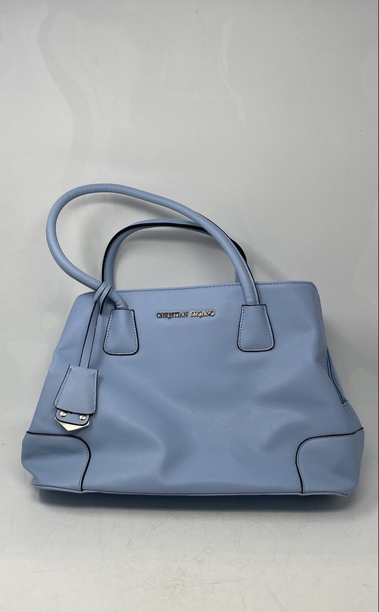Christian Siriano Womens Blue Leather Double Handle Magnetic Shoulder Purse