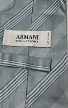 Load image into Gallery viewer, Armani Collezioni Mens Blue Striped Silk Keeper Loop Adjustable Pointed Tie
