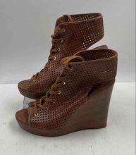 Load image into Gallery viewer, Authentic Tory Burch Womens Brown Perforated Leather Wedge Heel Booties 10M Worn
