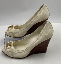 Load image into Gallery viewer, Authentic Tory Burch Womens Ambrose Cream Leather Wedge Pump Heels Size 7M Worn
