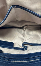 Load image into Gallery viewer, Michael Kors Womens White Navy Signature Print Detachable Strap Satchel Handbag
