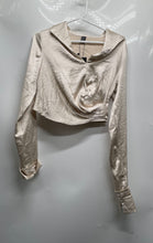 Load image into Gallery viewer, Shein X Womens Beige Long Sleeve Collared Cropped Blouse Top Size S With Tag
