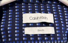 Load image into Gallery viewer, Calvin Klein Mens Blue Geometric Print Long Sleeve Slim Fit Dress Shirt Size L
