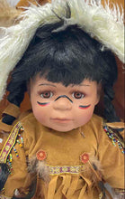 Load image into Gallery viewer, Brown Outfit Feathers Braids Face Paint Pattern Fringed Clothing Porcelain Doll
