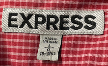 Load image into Gallery viewer, Express Mens Red Plaid Long Sleeve Collared Fitted Dress Shirt Size L 16-16.5

