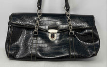 Load image into Gallery viewer, Unbranded Womens Black Croc Embossed Faux Leather Push Lock Shoulder Handbag
