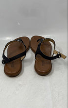 Load image into Gallery viewer, Michael Kors Womens MK Plate Logo Black Leather Buckle Thong Sandals Size 8.5M
