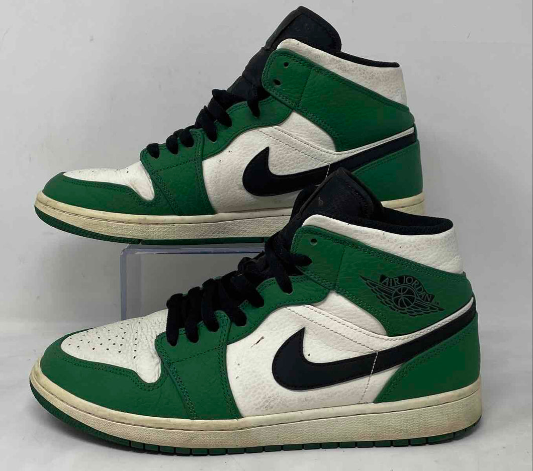 Authentic Nike Mens Air Jordan 1 Mid Green Black White Basketball Shoes Size 9.5