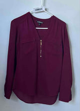 Load image into Gallery viewer, Express Womens Burgundy Long Roll Tab Sleeve V-Neck Popover Blouse Top Size XS
