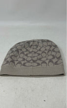 Load image into Gallery viewer, Coach Womens Beige Signature Print Ribbed Knitted Beanie Hat
