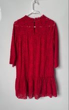 Load image into Gallery viewer, Zara Womens Red Floral Lace Long Sleeve Ruffle Crew Neck Mini Dress Size M
