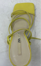 Load image into Gallery viewer, Zara Womens Yellow Leather Buckle Open Toe Block Strappy Heels Size EUR 37
