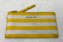 Load image into Gallery viewer, Michael Kors Womens Yellow And White Striped Leather Wristlet Wallet
