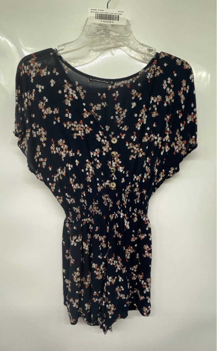 Abercrombie & Fitch Womens Blue Floral Print Short Sleeve One-Piece Romper Sz S