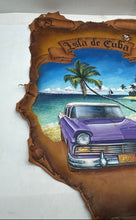 Load image into Gallery viewer, Multicolor Isla De Cuba 1957 Car Beach Ocean Leather Wall Art
