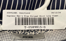 Load image into Gallery viewer, Express Mens Blue White Striped Cotton Long Sleeve Fitted Dress Shirt Size L
