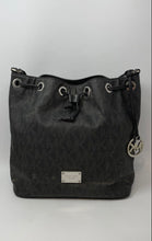 Load image into Gallery viewer, Michael Kors Womens Black Monogram Logo Print Bucket &amp; Drawstring Handbag
