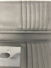 Load image into Gallery viewer, Guess Womens Black Silver Monogram Embellished Logo Pocket Slim Trifold Wallet
