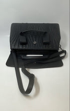 Load image into Gallery viewer, Verano Hill Womens Brittany Black Faux Leather Croc Flap Everyday Tote Purse
