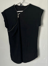 Load image into Gallery viewer, Express Womens Black Cap Sleeve Asymmetrical Neck Front Zip T-Shirt Size Small
