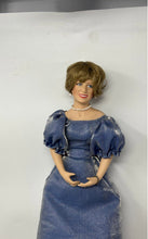Load image into Gallery viewer, Blue Evening Gown Pearl Necklace Short Brown Hair Collectible Porcelain Doll
