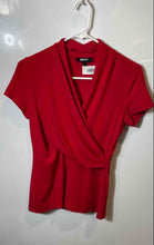 Load image into Gallery viewer, DKNY Womens Red Short Sleeve Surplice Neck Wrap Blouse Top Size PS
