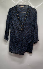 Load image into Gallery viewer, Michael Kors Womens Blue Printed Embellished Beaded Tunic Blouse Top Size M

