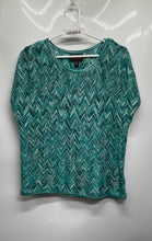 Load image into Gallery viewer, Dana Buchman Womens Green White Chevron Short Sleeve Pullover Blouse Top Size M
