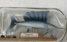 Load image into Gallery viewer, Home Decorative Piece Consists Of A Replica Of A Sailfish Inside A Glass Bottle
