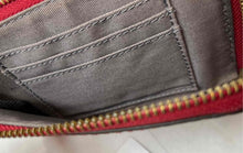 Load image into Gallery viewer, Fossil Womens Red Pebbled Leather Corner Zipper Tasseled Wristlet Wallet
