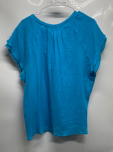 Load image into Gallery viewer, Calvin Klein Womens Blue Textured Cotton Short Flutter Sleeve Blouse Top Size L

