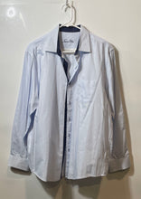 Load image into Gallery viewer, Tasso Elba Mens Blue White Striped Cotton Long Sleeve Dress Shirt Size L 16-16.5
