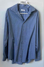 Load image into Gallery viewer, Calvin Klein Mens Blue Printed Collared Long Sleeve Dress Shirt Size 17
