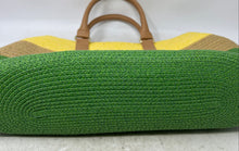 Load image into Gallery viewer, Amiani Womens Yellow Green Beige Colorblock Straw Zip Top Tote Handbag

