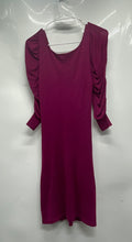 Load image into Gallery viewer, Bebe Womens Purple Long Puff Sleeve V-Neck Ruched Sheath Dress Size Small
