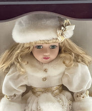 Load image into Gallery viewer, 1999 Camellia Garden Collection Floral Dress Porcelain Doll On Wooden Display
