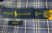 Load image into Gallery viewer, Ralph Lauren Mens Blue Plaid Slim Fit Long Sleeve Dress Shirt Size XL 17.5
