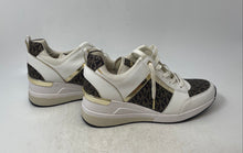 Load image into Gallery viewer, Michael Kors Womens Georgie White Brown Monogram Leather Sneaker Shoes Size 10 M

