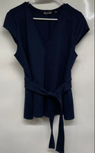 Load image into Gallery viewer, 7th Avenue Design Studio NY &amp; Company Womens Blue V-Neck Belted Blouse Top Sz L
