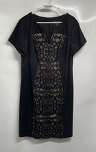 Load image into Gallery viewer, Collection Dressbarn Womens Black Short Sleeve Lace Front Sheath Dress Size 16
