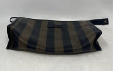 Load image into Gallery viewer, Vanderbilt Womens Brown Black Striped Rectangular Zipper Cosmetic Makeup Bag
