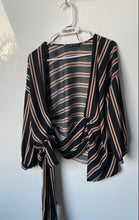 Load image into Gallery viewer, Zara Basic Womens Multicolor Striped Tie Front Long Sleeve Blouse Top Size S

