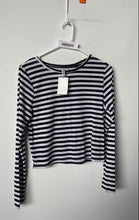 Load image into Gallery viewer, Divided By H&amp;M Womens Black White Striped Cropped Pullover Sweater Size S w/ Tag
